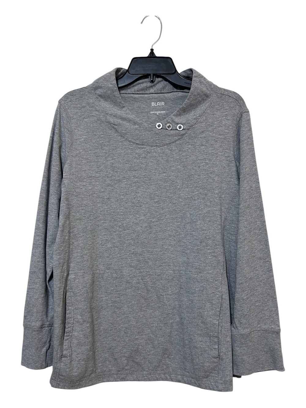 Blair Women Heather Gray Button Neck Funnel Collar Sweatshirt Pullover Top XL